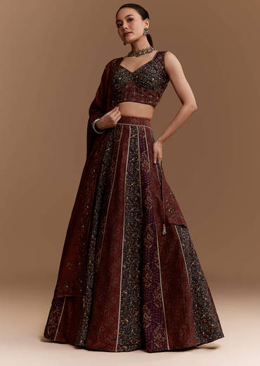 Multi Silk Bridesmaid Lehenga Set with Cutdana Embroidery