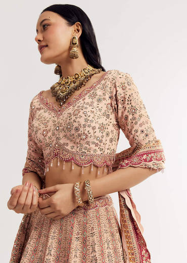 Multicolour Printed Stone Cutdana Embroidered Lehenga With Crepe Dupatta