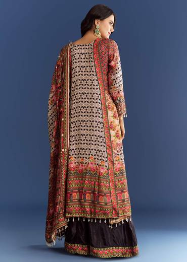 Multicolour Tabby Silk Printed Kurta Palazzo With Dupatta