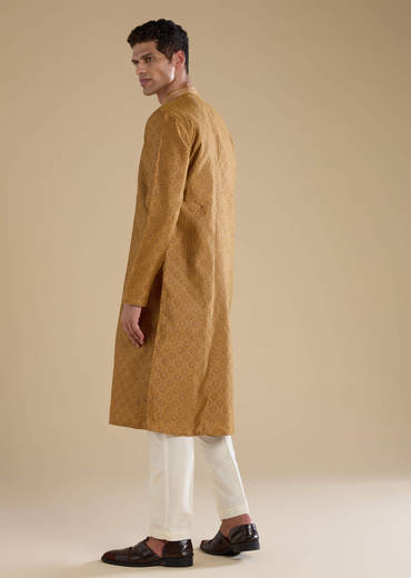 Mustard Yellow Jacquard Kurta Set