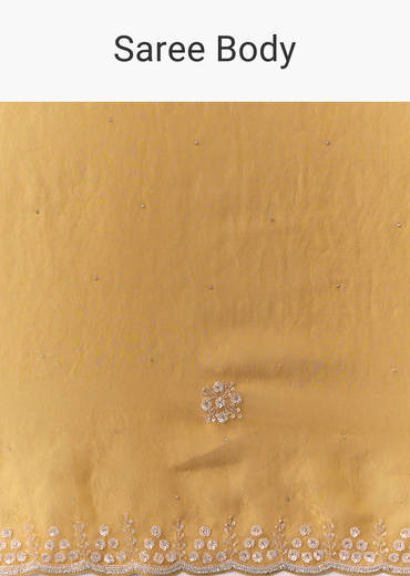 Mustard Yellow Jacquard Printed Tissue Saree with Unstitched Blouse