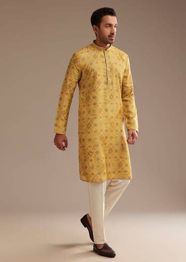 Mustard Yellow Kurta Set with Geometric Print