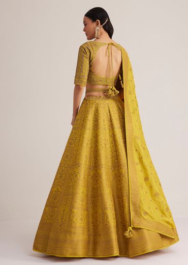 Mustard Yellow Embroidered Lehenga Set With Matching Dupatta