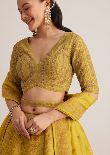 Mustard Yellow Embroidered Lehenga Set With Matching Dupatta