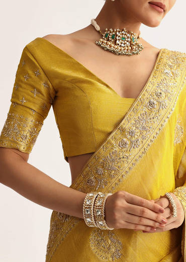Musturd Yellow Silk Saree With Pallu And Border Embroidery