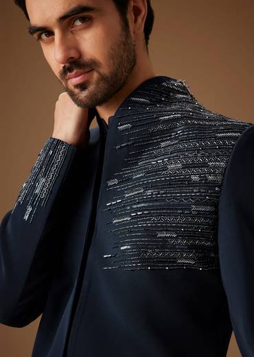 Navy Blue Embroidered Tuxedo Set