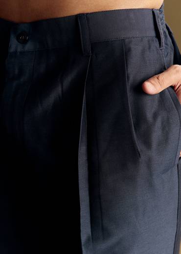 Navy Blue Linen Kurta Set Embellished With Intricate Kantha Stitching