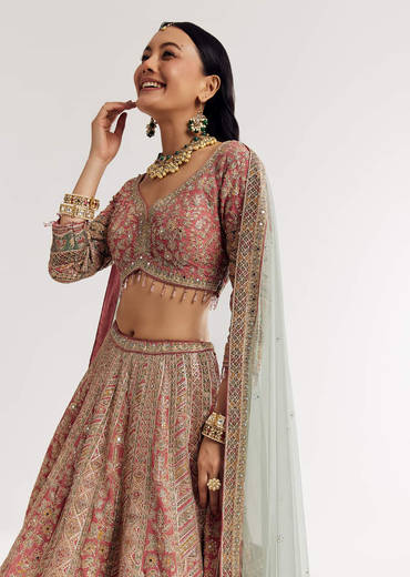 Net Dupatta Georgette Printed Lehenga With Stone Embroidery