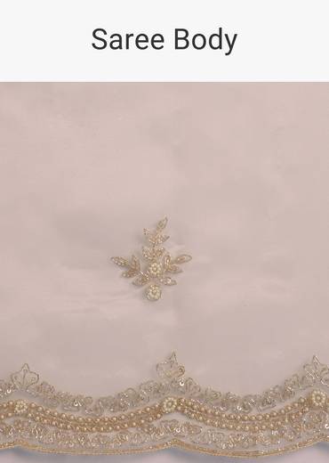 Off White Glass Tissue Saree With Embroidered Scallop Border