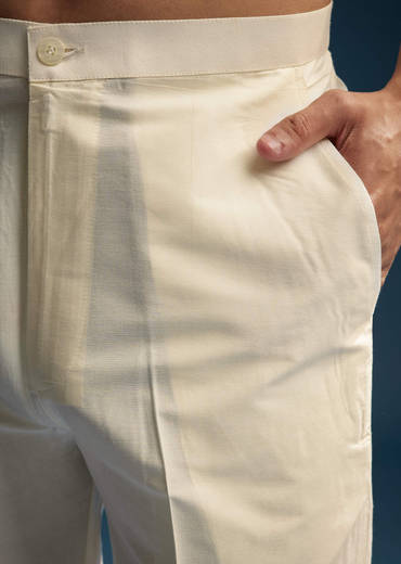 Off White Linen Kurta Set For Men With Resham Aari Work