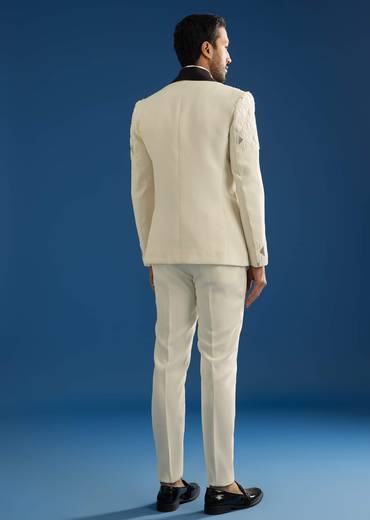 Off White Suiting Blazer Set With Beads And Cutdana Embroidery