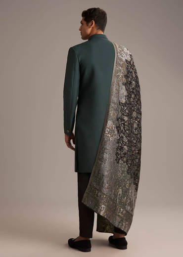 Olive Rayon Groomsman Sherwani With Intricate Hand Embroidery