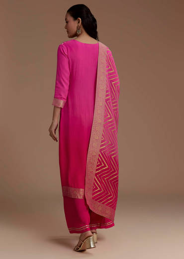 Ombre Pink Jacquard Weave Kurta Set