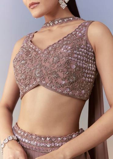 Onion Pink Crop Top Palazzo Set with Cutdana Work