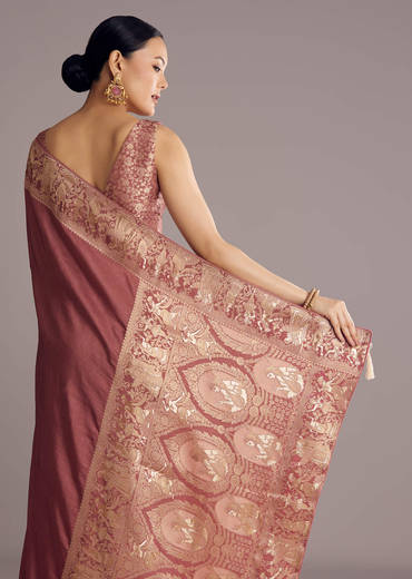 Onion Pink Dola Silk Saree With Zari Motifs Pallu