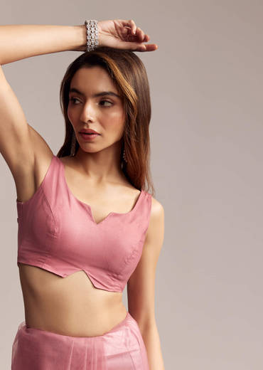 Onion Pink Net Saree With Sequins Embroidery