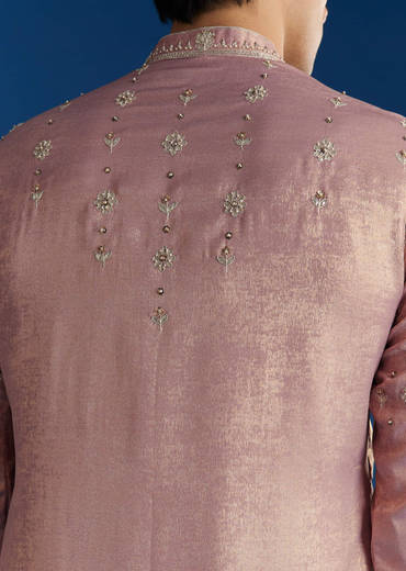Onion Pink Tissue Kurta Set With Embroidered Yoke