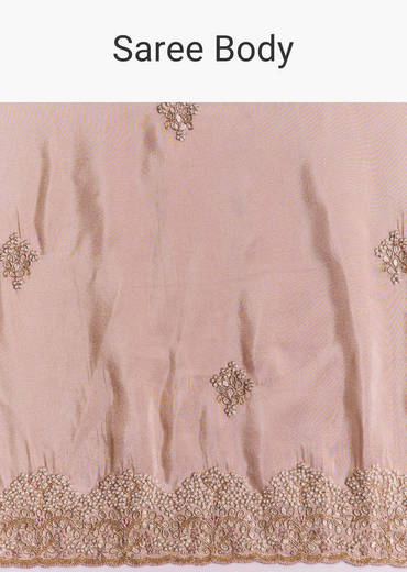 Onion Pink Tissue Saree With Gota Patti Moti And Cutdana Scallop Border