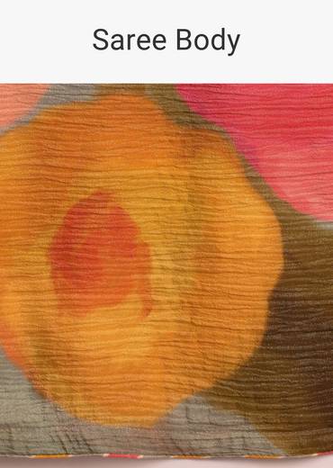 Orange Abstract Printed Crush Saree