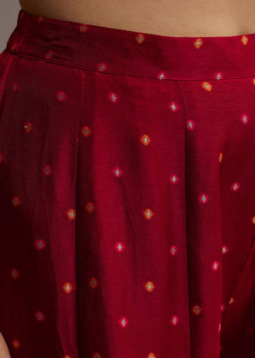 Orange And Red Ombre Silk Palazzo Suit With Bandhani Print