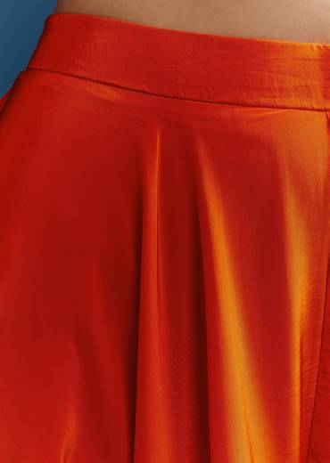 Orange Crop Top Palazzo Set With Printed Chinon Jacket And Zardosi Work