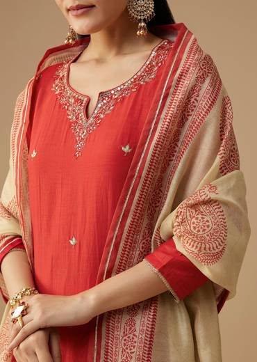 Orange Gota Work Kurta Set