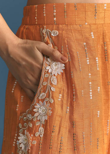 Orange Ombre Silk Palazzo Suit With Cutdana Croptop