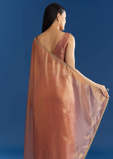 Orange Organza Tissue Saree With Sparkling Scallop Border