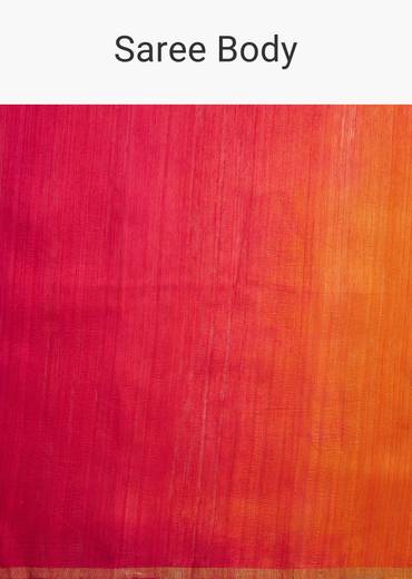 Orange Red Shaded Kora Silk Handloom Saree With Woven Motif