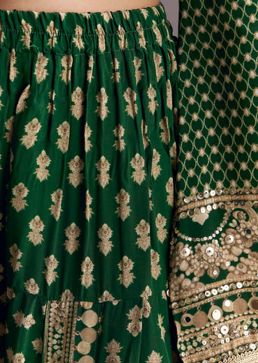 Green Printed Crepe Dhoti Set With Keyhole Neck