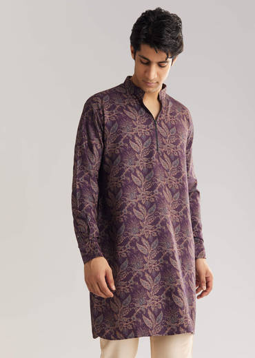 Pashmina Zipper Kurta Pant Set In Purple