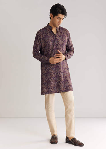 Pashmina Zipper Kurta Pant Set In Purple