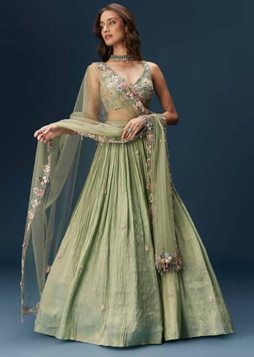 Pastel Green Bridesmaid Lehenga With Embroidered Dupatta