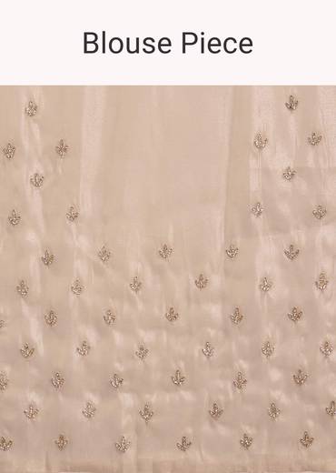 Pastel Peach Glass Tissue Stone Embellished Saree With Cutwork Border