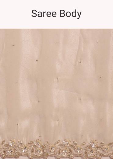 Pastel Peach Glass Tissue Stone Embellished Saree With Cutwork Border