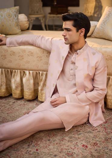 Peach Banarasi Embroidered Bandi Kurta Set