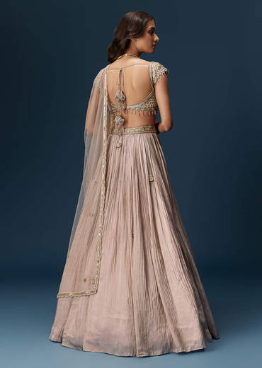 Peach Bridesmaid Lehenga With Embroidered Dupatta And Cap Sleeve Blouse