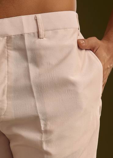 Peach Cotton Silk Kurta Set With Geometric Threadwork Jacket