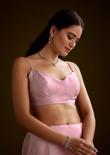 Peach Crush Tissue Saree With Stone And Moti Embroidery And Scallop Border