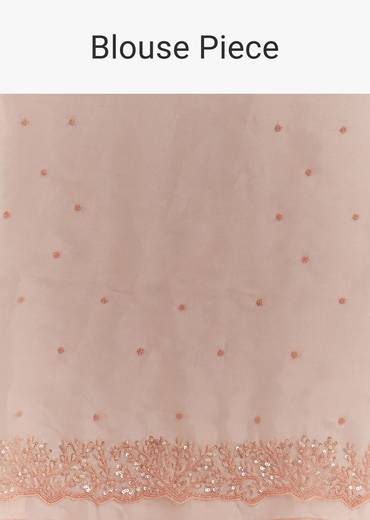 Peach Embroidered Organza Saree With Cutwork Scallop Border