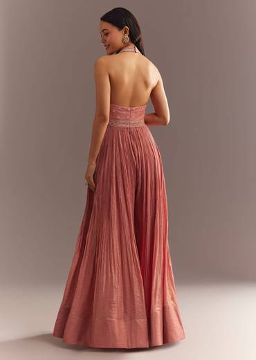 Peach French Tissue Jumpsui With Cutdana Work