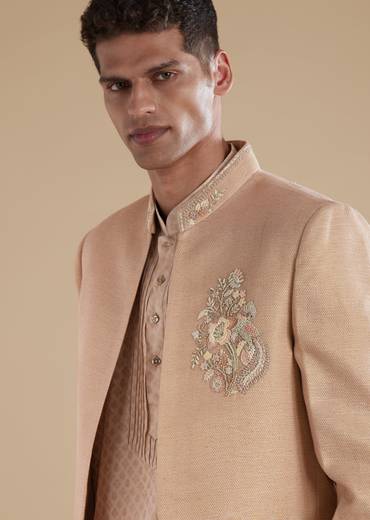 Peach Indowestern Set With French Knot Sequins Cut Dana Work