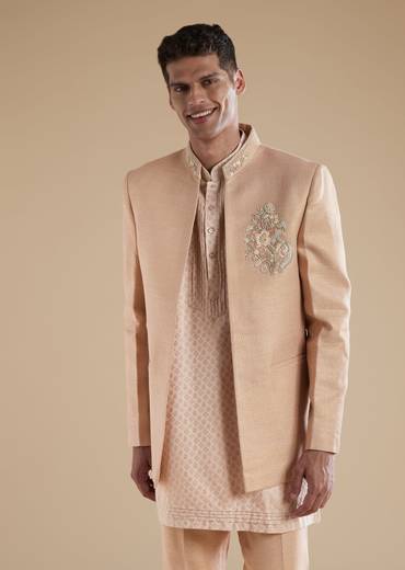 Peach Indowestern Set With French Knot Sequins Cut Dana Work