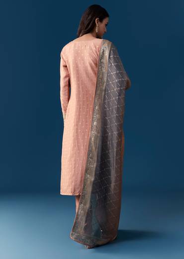 Peach Kurta Set With Zardosi And Sequins Work