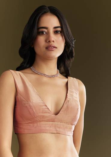 Peach Organza Saree With Stone Embellishment And Scallop Border