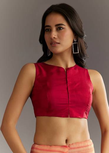 Peach Red Shaded Shibori Print Tissue Saree With Embroidered Scallop Border