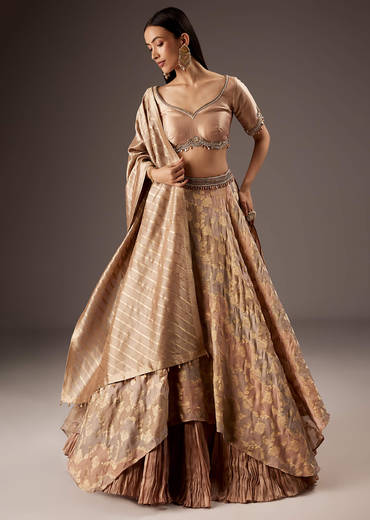 Peach Silk Bridesmaid Lehenga With Embroidered Tassel Blouse And Dupatta