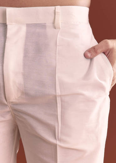 Peach Silk Kurta Set For Men With Thread Work