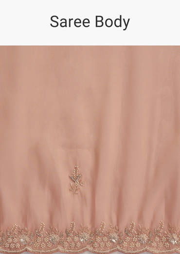 Peach Tissue Embroidered Saree With Heavy Hand Embroidery