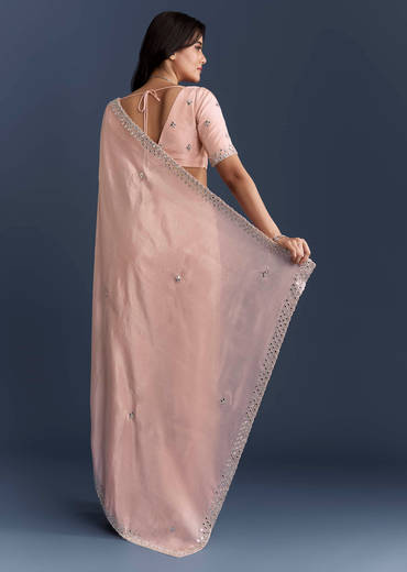 Peach Tissue Saree With Heavy Hand Embroidery